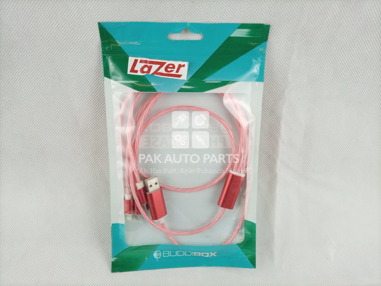Picture of Car Mobile Charging Cable with Neon Red Light (3 in 1)