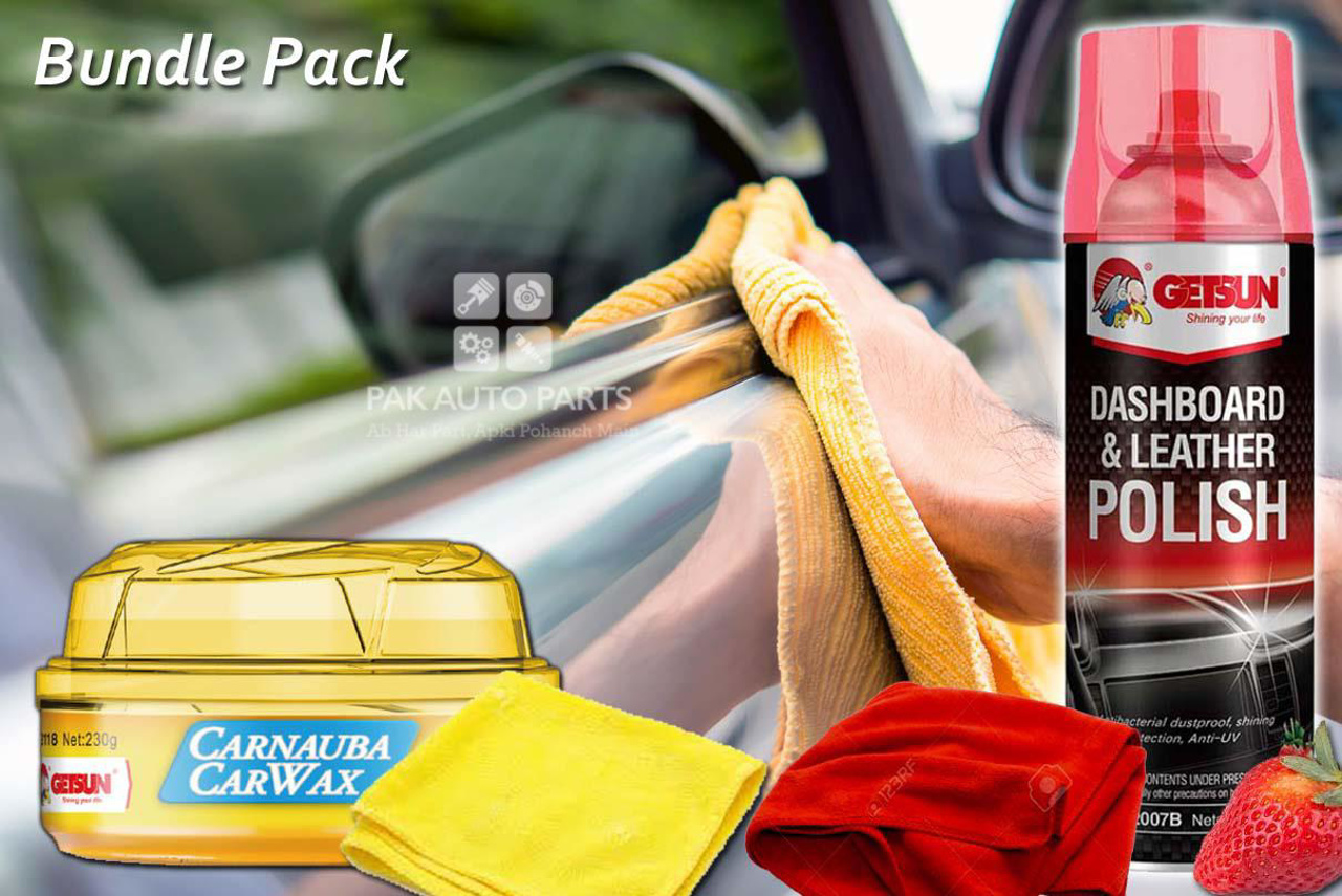 Picture of GetSun Carnauba Car Wax With Dashboard Polish (Strawberry) And Microfiber Car Cleaning Cloth - Bundle Pack