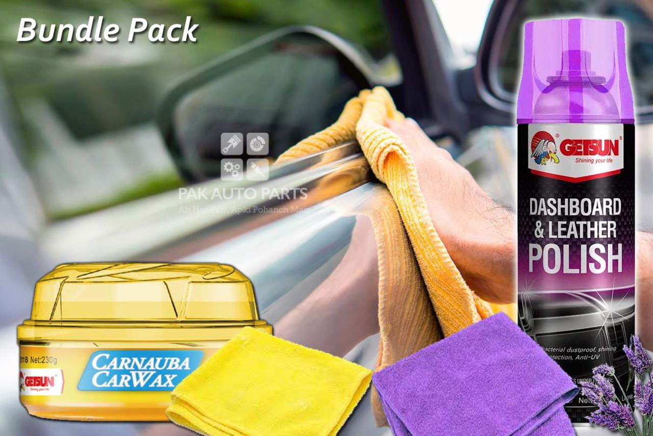 Picture of GetSun Carnauba Car Wax With Dashboard Polish (Lavender) And Microfiber Car Cleaning Cloth - Bundle Pack