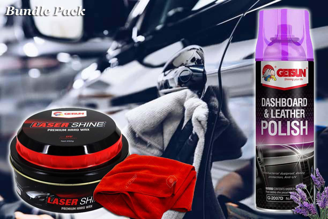 GetSun Laser Shine Hard Wax With GetSun Dashboard Polish (Lavender) And Microfiber Car Cleaning