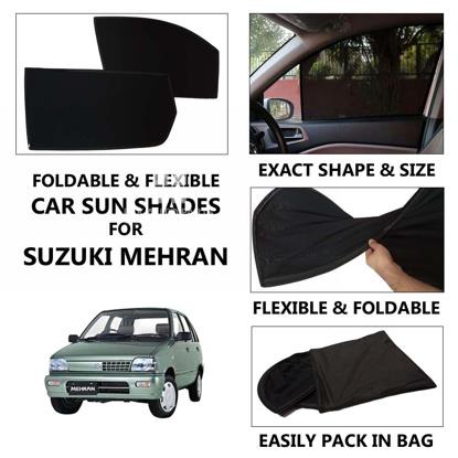 Picture of Foldable & Flexible Car Sunshades For Suzuki Mehran - Dark Black - High Quality Jersy Cloth