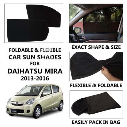 Picture of Foldable & Flexible Car Sunshades For Daihatsu Mira 2013 - 2016 - Dark Black - High Quality Jersy Cloth
