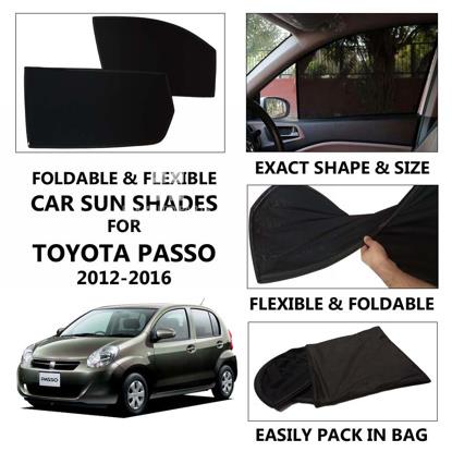 Picture of Foldable & Flexible Car Sunshades For Toyota Passo 2012 - 2016 - Dark Black - High Quality Jersy Cloth