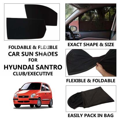 Picture of Foldable & Flexible Car Sunshades For Hyundai Santro Club / Exec - Dark Black - High Quality Jersy Cloth
