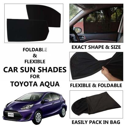 Picture of Foldable & Flexible Car Sunshades For Toyota Aqua 2011 - 2016 - Dark Black - High Quality Jersy Cloth