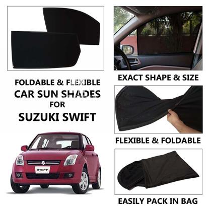Picture of Foldable & Flexible Car Sunshades For Suzuki Swift - Dark Black - High Quality Jersy Cloth