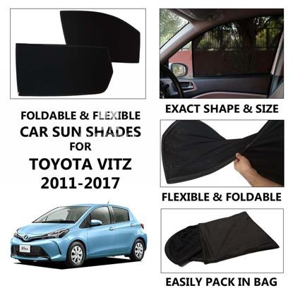 Picture of Foldable & Flexible Car Sunshades For Toyota Vitz 2011 - 2017 - Dark Black - High Quality Jersy Cloth