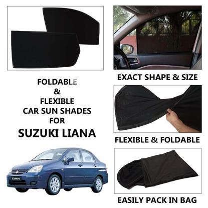 Picture of Foldable & Flexible Car Sunshades For Suzuki Liana - Dark Black - High Quality Jersy Cloth