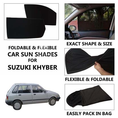 Picture of Foldable & Flexible Car Sunshades For Suzuki Khyber - Dark Black - High Quality Jersy Cloth