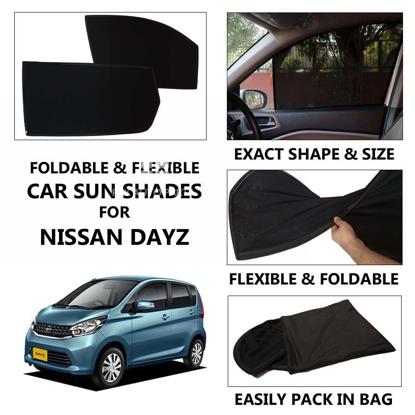 Picture of Foldable & Flexible Car Sunshades For Nissan Dayz - Dark Black - High Quality Jersy Cloth