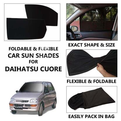 Picture of Foldable & Flexible Car Sunshades For Daihatsu Cuore - Dark Black - High Quality Jersy Cloth