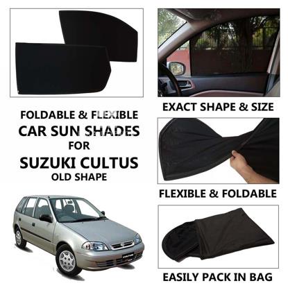 Picture of Foldable & Flexible Car Sunshades For Suzuki Cultus Old Shape - Dark Black - High Quality Jersy Cloth