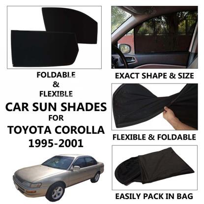 Picture of Foldable & Flexible Car Sunshades For Toyota Corolla 1995 - 2001 - Dark Black - High Quality Jersy Cloth