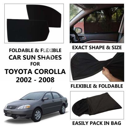 Picture of Foldable & Flexible Car Sunshades For Toyota Corolla 2002 - 2008 - Dark Black - High Quality Jersy Cloth