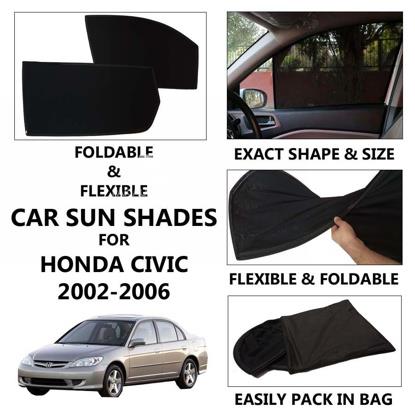 Picture of Foldable & Flexible Car Sunshades For Honda Civic 2002 - 2006 - Dark Black - High Quality Jersy Cloth