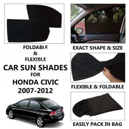 Picture of Foldable & Flexible Car Sunshades For Honda Civic 2007 - 2012 - Dark Black - High Quality Jersy Cloth