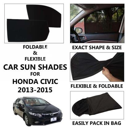Picture of Foldable & Flexible Car Sunshades For Honda Civic 2013 - 2015 - Dark Black - High Quality Jersy Cloth