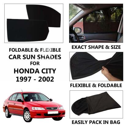 Picture of Foldable & Flexible Car Sunshades For Honda City 1997 - 2002 - Dark Black - High Quality Jersy Cloth
