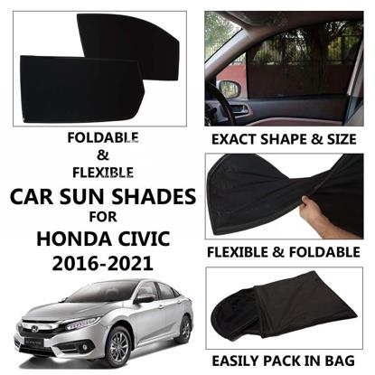 Picture of Foldable & Flexible Car Sunshades For Honda Civic 2016 - 2022 - Dark Black - High Quality Jersy Cloth