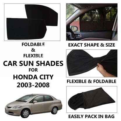 Picture of Foldable & Flexible Car Sunshades For Honda City 2003 - 2008 - Dark Black - High Quality Jersy Cloth