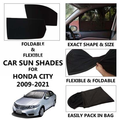 Picture of Foldable & Flexible Car Sunshades For Honda City 2009 - 2021 - Dark Black - High Quality Jersy Cloth