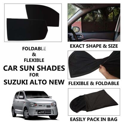 Picture of Foldable & Flexible Car Sunshades For Suzuki Alto New Shape 2019 - 2022 - Dark Black - High Quality Jersy Cloth