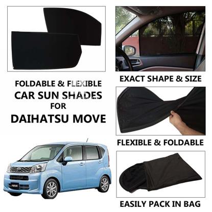 Picture of Foldable & Flexible Car Sunshades For Daihatsu Move - Dark Black - High Quality Jersy Cloth