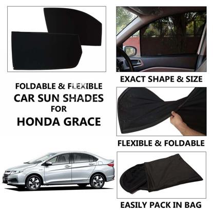 Picture of Foldable & Flexible Car Sunshades For Honda Grace - Dark Black - High Quality Jersy Cloth