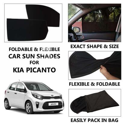 Picture of Foldable & Flexible Car Sunshades For Kia Picanto - Dark Black - High Quality Jersy Cloth