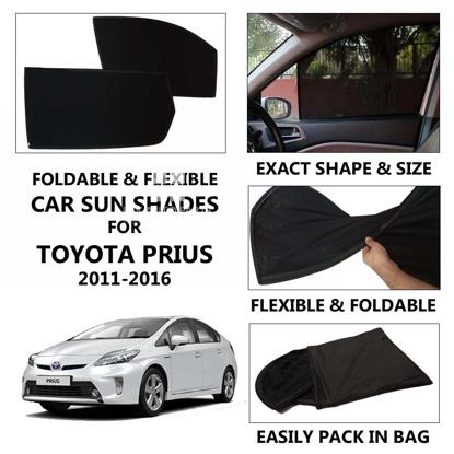 Picture of Foldable & Flexible Car Sunshades For Toyota Prius 2011 - 2016 - Dark Black - High Quality Jersy Cloth