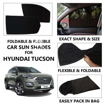 Picture of Foldable & Flexible Car Sunshades For Hyundai Tucson - Dark Black - High Quality Jersy Cloth