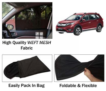 Picture of Honda Brv Sun Shades | High Quality Weft Mesh Fabric | Foldable | Dark Black | Heat Proof | 4pcs Set