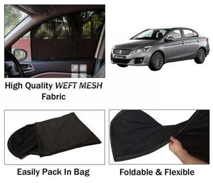 Picture of Suzuki Ciaz Sun Shades | High Quality Weft Mesh Fabric | Foldable | Dark Black | Heat Proof | 4pcs Set