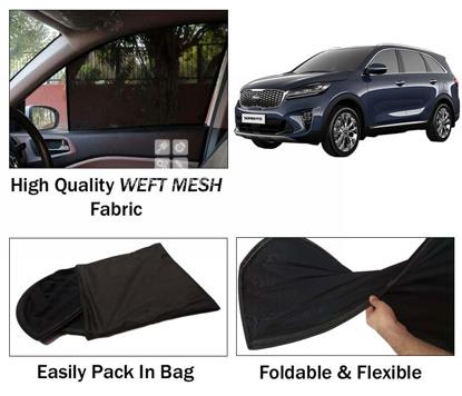 Picture of Kia Sorento Sun Shades | High Quality Weft Mesh Fabric | Foldable | Dark Black | Heat Proof | 4pcs Set