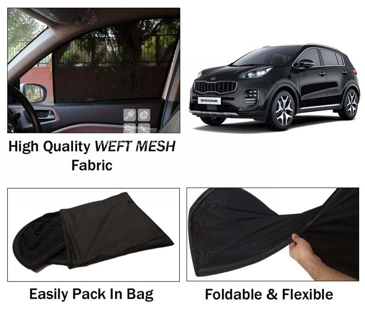 Picture of Kia Sportage Sun Shades | High Quality Weft Mesh Fabric | Foldable | Dark Black | Heat Proof | 4pcs Set