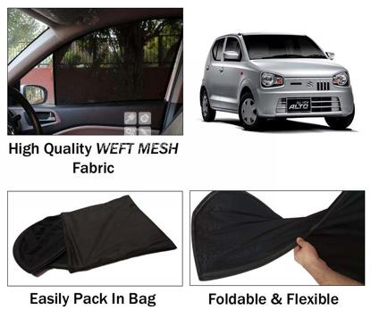 Picture of Suzuki Alto 2019 - 2022 Sun Shades | High Quality Weft Mesh Fabric | Foldable | Dark Black | Heat Proof | 4pcs Set