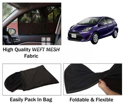 Picture of Toyota Aqua Sun Shades | High Quality Weft Mesh Fabric | Foldable | Dark Black | Heat Proof | 4pcs Set