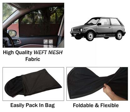 Picture of Daihatsu Charade 1984 - 1986 Sun Shades | High Quality Weft Mesh Fabric | Foldable | Dark Black | Heat Proof | 4pcs Set