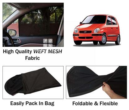Picture of Hyundai Santro Club Executive Sun Shades | High Quality Weft Mesh Fabric | Foldable | Dark Black | Heat Proof | 4pcs Set