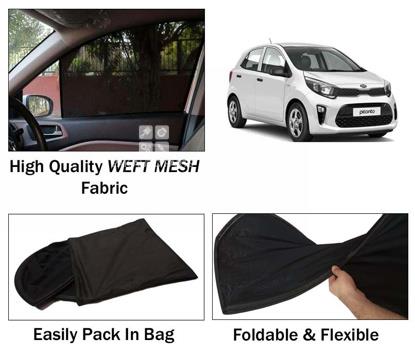 Picture of Kia Picanto Sun Shades | High Quality Weft Mesh Fabric | Foldable | Dark Black | Heat Proof | 4pcs Set