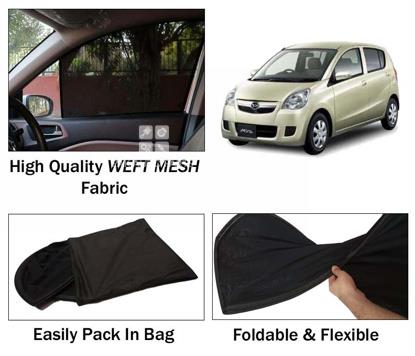 Picture of Daihatsu Mira Es Sun Shades | High Quality Weft Mesh Fabric | Foldable | Dark Black | Heat Proof | 4pcs Set