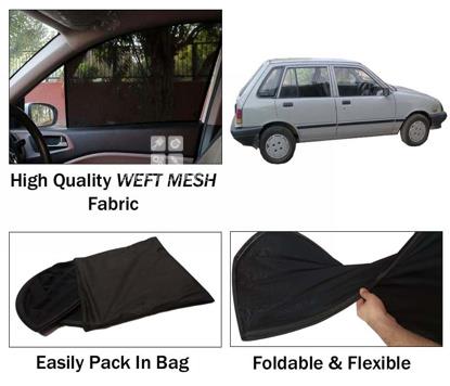 Picture of Suzuki Khyber Sun Shades | High Quality Weft Mesh Fabric | Foldable | Dark Black | Heat Proof | 4pcs Set