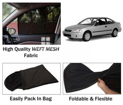 Picture of Honda Civic 1995 - 2001 Sun Shades | High Quality Weft Mesh Fabric | Foldable | Dark Black | Heat Proof | 4pcs Set