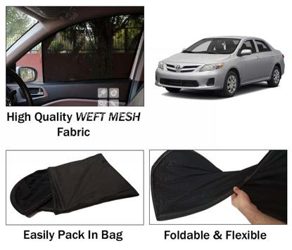 Picture of Toyota Corolla 2009 - 2013 Sun Shades | High Quality Weft Mesh Fabric | Foldable | Dark Black | Heat Proof | 4pcs Set