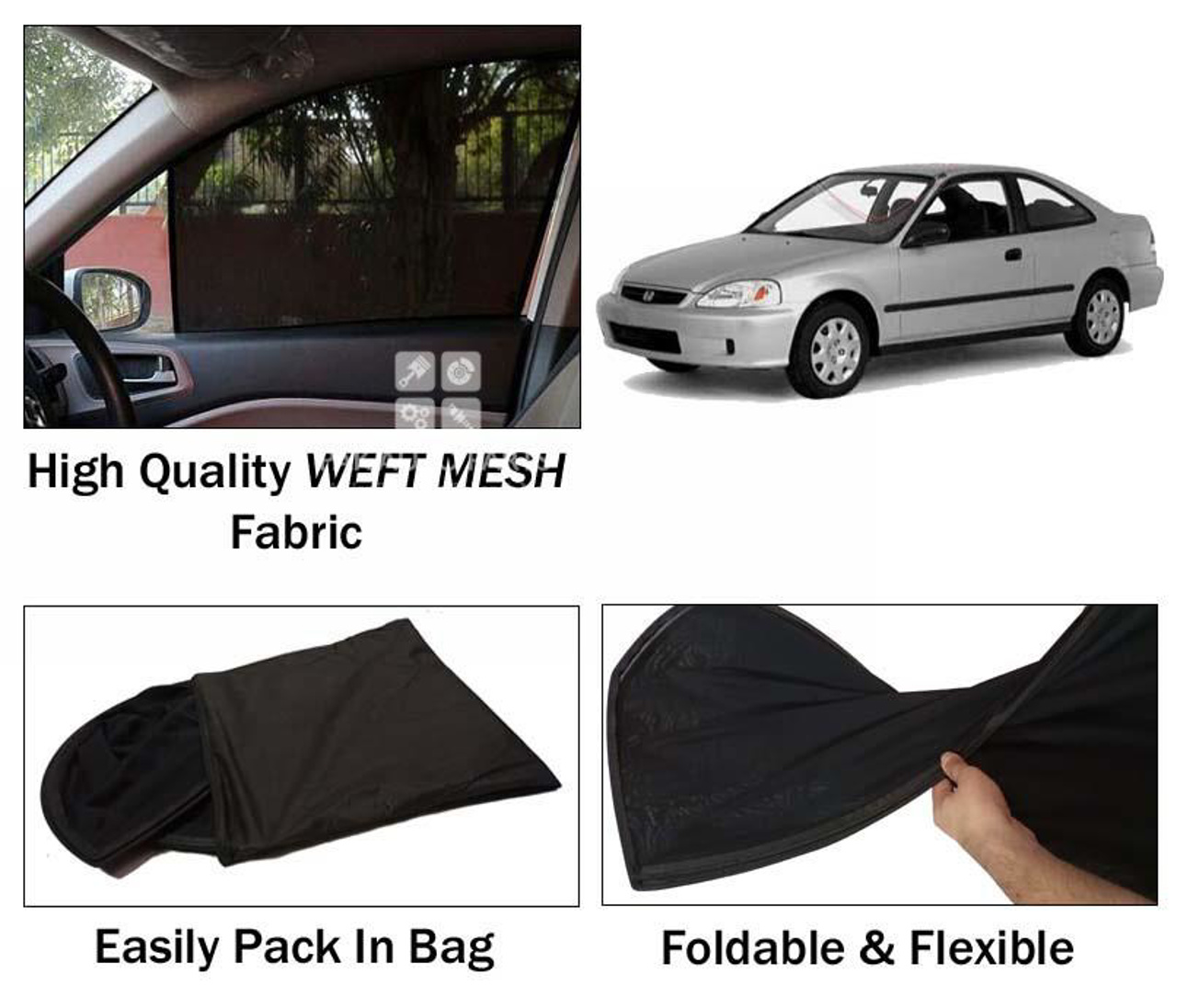 Picture of Toyota Corolla 1995 - 2001 Sun Shades | High Quality Weft Mesh Fabric | Foldable | Dark Black | Heat Proof | 4pcs Set
