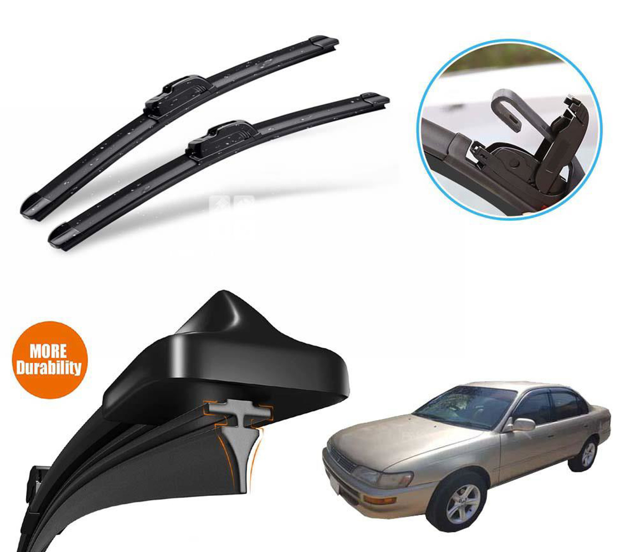 Picture of Toyota Corolla 1995 - 2001 Silicone Wiper Blades | Soft Rubber Vipers | High Quality Graphite Coated Rubber | Non Cracking Material