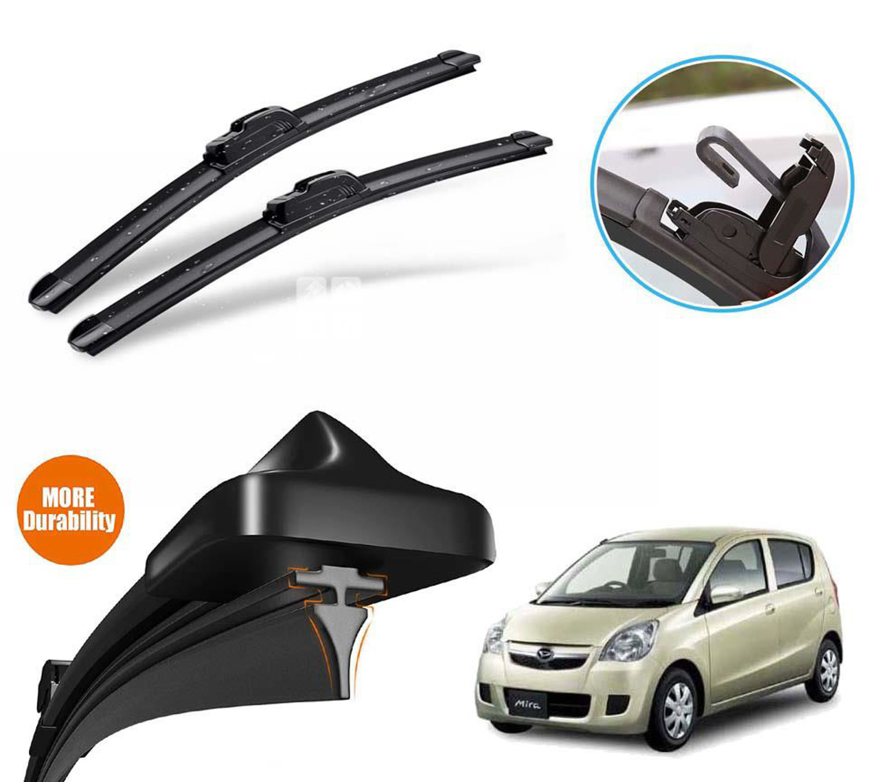 Picture of Daihatsu Mira Silicone Wiper Blades | Soft Rubber Vipers | High Quality Graphite Coated Rubber | Non Cracking Material