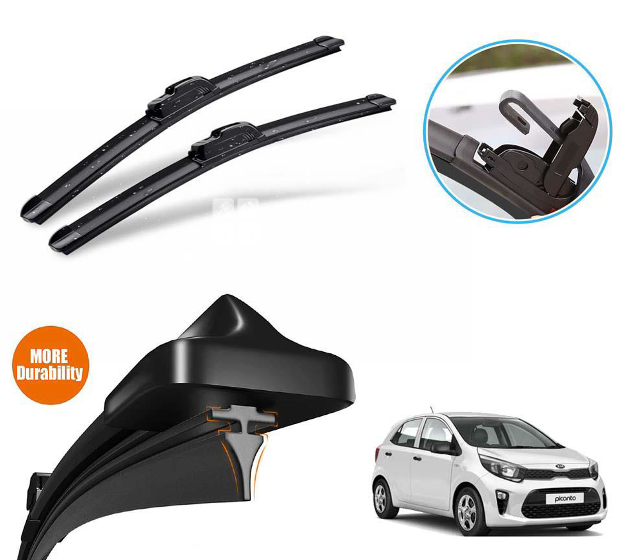 Picture of Kia Picanto Silicone Wiper Blades | Soft Rubber Vipers | High Quality Graphite Coated Rubber | Non Cracking Material