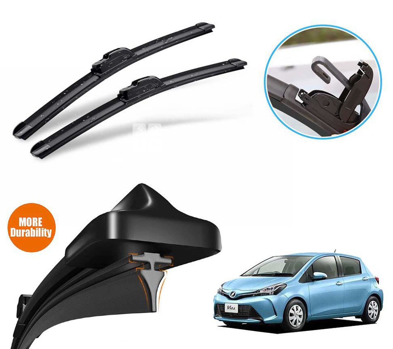 Picture of Toyota Vitz 1998 - 2010 Silicone Wiper Blades | Soft Rubber Vipers | High Quality Graphite Coated Rubber | Non Cracking Material