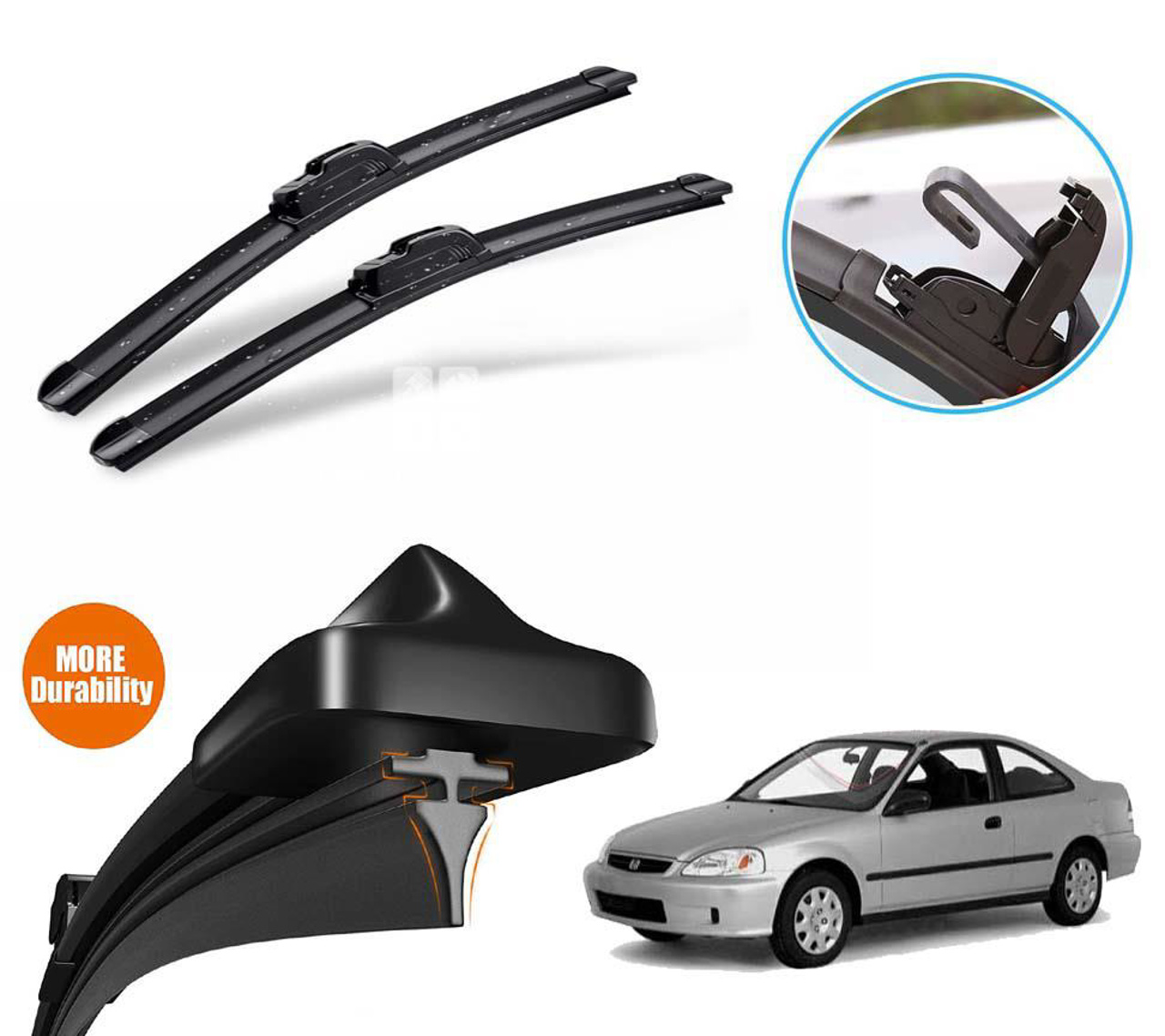 Picture of Honda Civic 1995 - 2002 Silicone Wiper Blades | Soft Rubber Vipers | High Quality Graphite Coated Rubber | Non Cracking Material